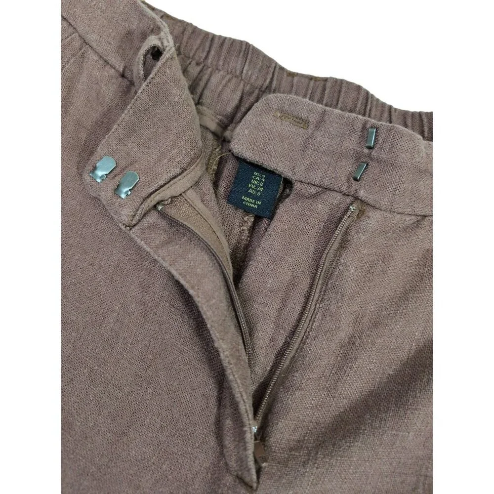 House Of Harlow Pants Womens 4 Brown Tailored Cargo Linen Blend Career Casual - Picture 5 of 10